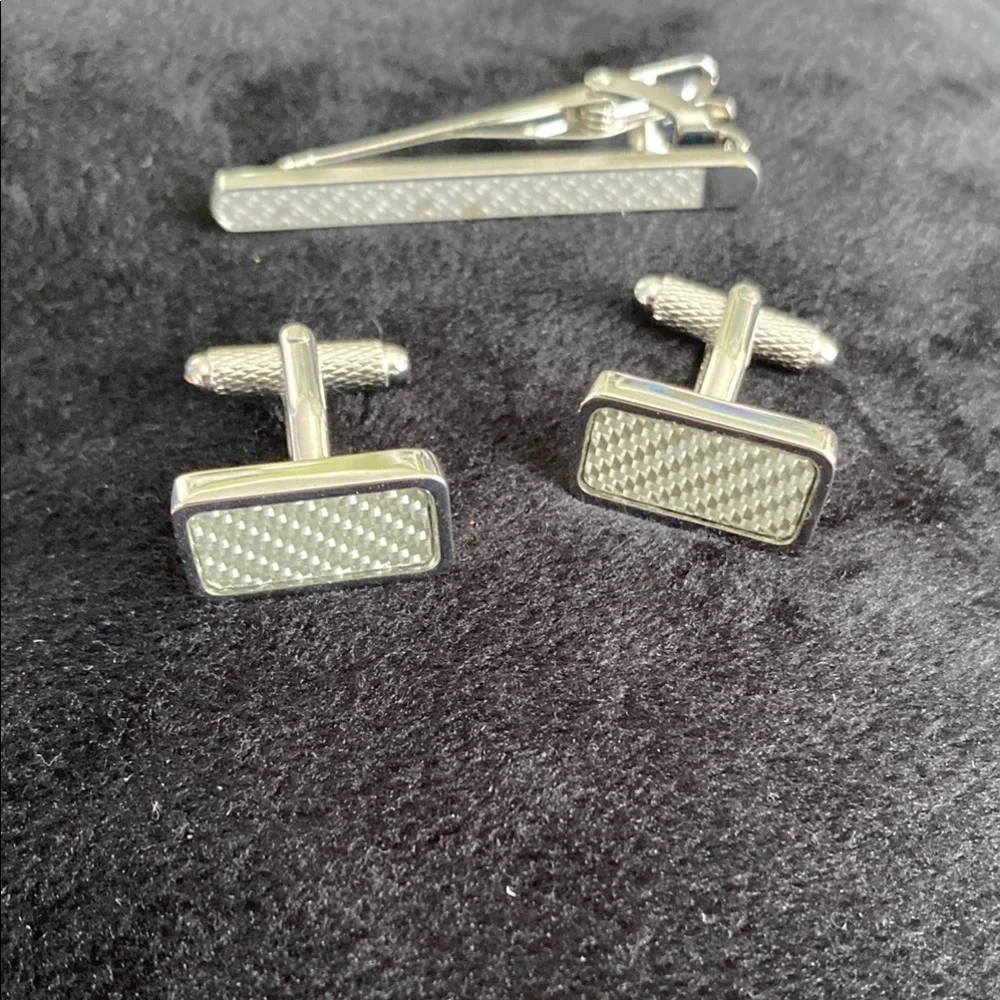 Perry Ellis Silver Cuff Links with Intricate Design